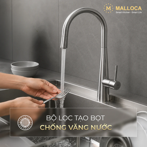 Vòi Rửa Chén Nóng Lạnh Dây Rút INOX 304 Malloca K095SS