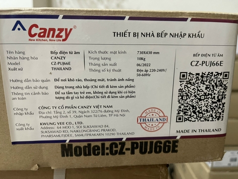 Bếp từ Canzy CZ PUJ66E nhập khẩu nguyên chiếc Thái Lan - Chính Hãng