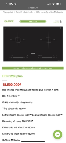 Bếp từ đôi Faster HNF 928 Plus Nhập Malaysia giá tốt nhất tại Bếp88