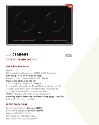 Bếp từ đôi Canzy CZ ML66FS