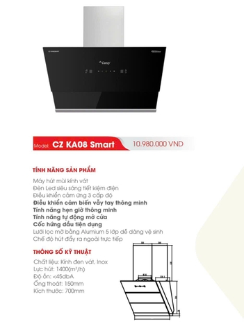 Máy hút mùi Canzy KA08 Smart | Cảm ứng vẫy tay sang trọng