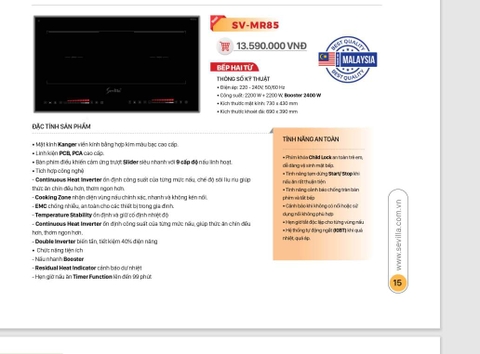 Bếp Từ Sevilla SV-MR85 | Nhập Khẩu Nguyên Chiếc Từ Malaysia