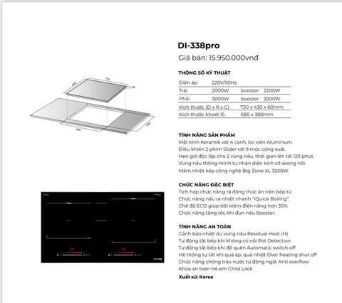 Bếp 2 từ Kocher DI 338 Pro | Tặng máy hút mùi 350D