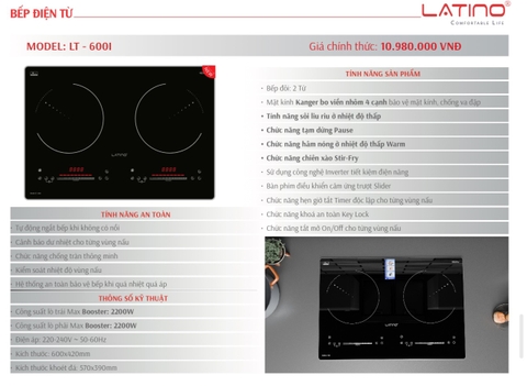 Bếp từ đôi Latino LT 600i | Kích thước 60cm | Bảo hành chính hãng 3 năm tại nhà