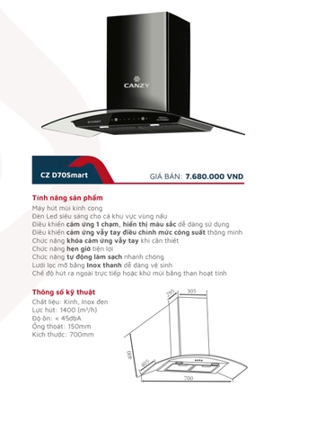Máy hút mùi Canzy D70Smart