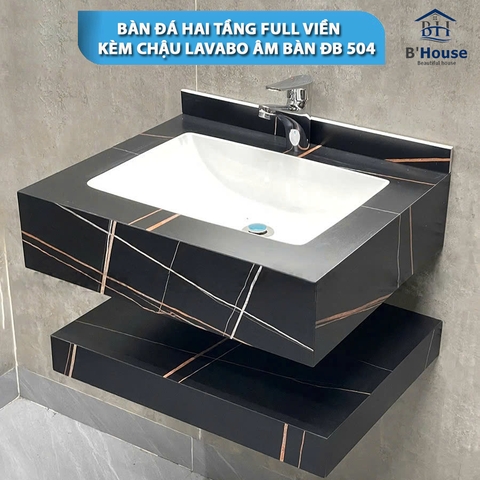 Bàn Đá 2 Tầng Full Viền Màu Đen Kèm Chậu Âm Bàn BĐ 504