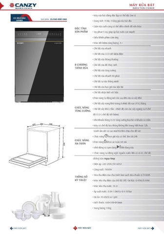 Máy Rửa Bát Canzy DGA15EU JUMBO chính hãng