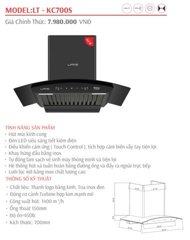 Máy Hút Mùi LATINO LT KC700S