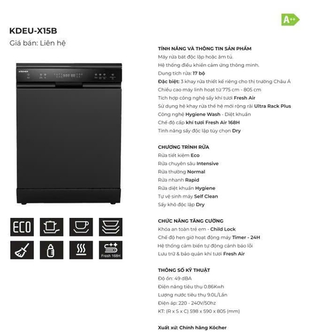 Máy rửa bát Kocher KDEU X15B