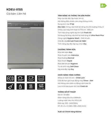 Máy rửa bát Kocher KDEU X15B