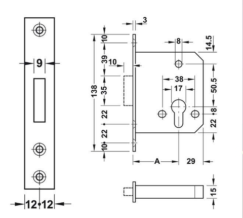 THÂN KHÓA CHỐT CHẾT BS 55  Hafele  911.22.490