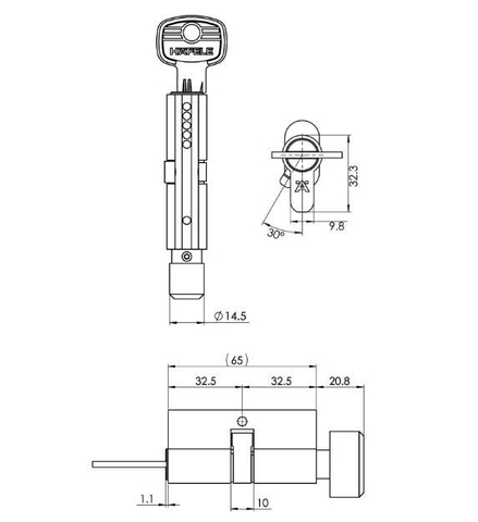 RUỘT KHÓA ĐẦU VẶN ĐẦU CHÌA 65MM Hafele 489.56.250