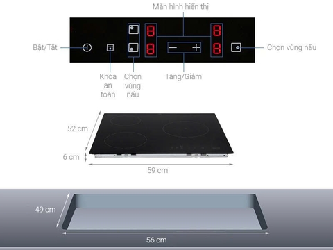 Bếp từ 3 vùng nấu lắp âm Electrolux E6203IOK