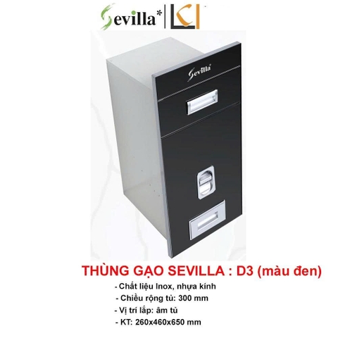 Thùng gạo nhấn mặt gương đen Sevilla SV D3