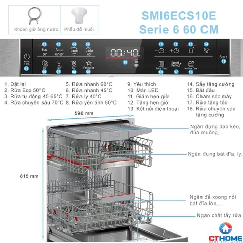 MÁY RỬA BÁT BÁN ÂM BOSCH SMI6ECS10E SERIES 6 SẤY TĂNG CƯỜNG Có Hé cửa