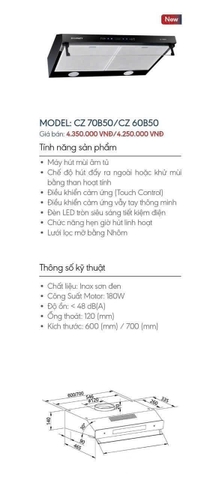 Máy hút mùi âm tủ Canzy CZ 70B50 / CZ 60B50