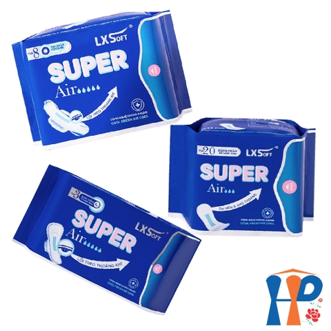 Băng Vệ Sinh LXSoft Super Air Sanitary Napkins (mặt bông cotton, lõi treo thoáng khí, hạt siêu thấm polyme)