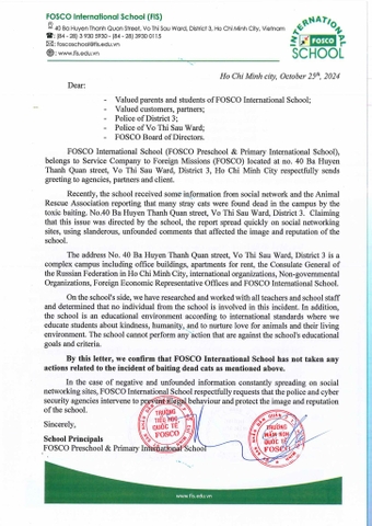 FOSCO International School's Response on the Issue of Cats