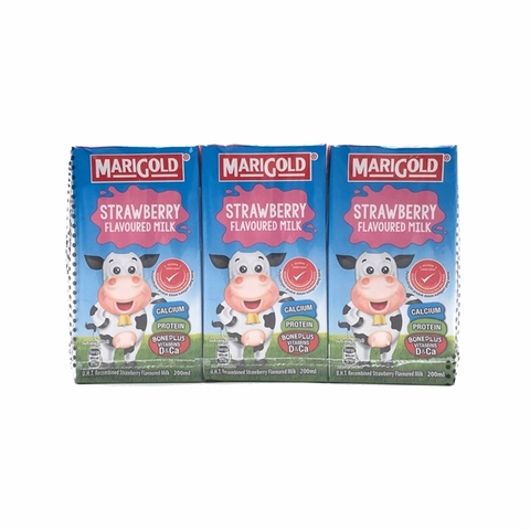 Sữa Tươi Marigold Vị Dâu (Lốc 3 Hộp X 200Ml)