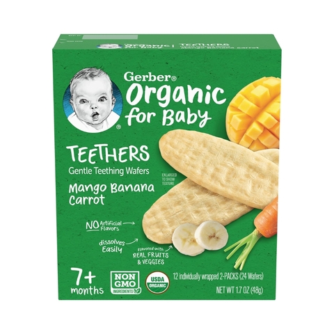 Bánh Gạo Ăn Dặm Gặm Nướu Hữu Cơ Gerber Teethers Organic, 24 cái, 48G (7M+)