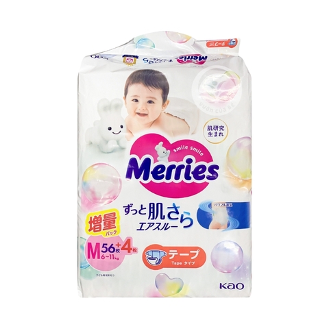 Bỉm Dán Merries Nội Địa Nhật Size M 56+4 Miếng