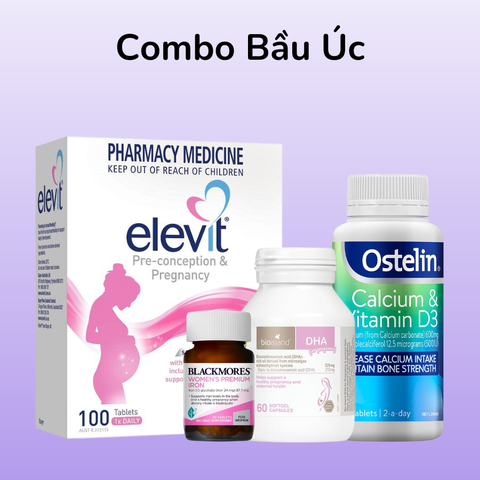 Combo Bầu Úc - Vitamin tổng hợp Elevit, Canxi Ostelin, Sắt Blackmores, DHA Bio Island