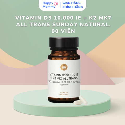 Vitamin D3 10.000 IE + K2 MK7 All Trans Sunday Natural, 90 viên