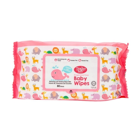 Khăn Ướt Không Mùi Tender Soft Fragrance Free Baby Wipes, 80 Miếng