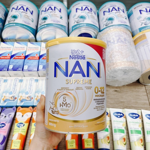Sữa bột Nan Supreme 5HMO bay air Nga (0-12M), thủy phân 1 phần cho bé dị ứng đạm bò 800g (bao bì mới)