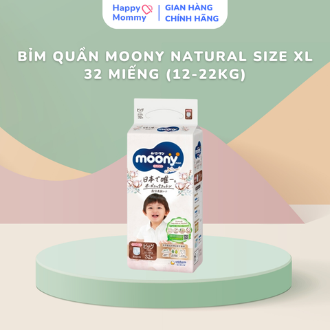 Bỉm Quần Moony Natural Size XL 32 Miếng (12-22kg)