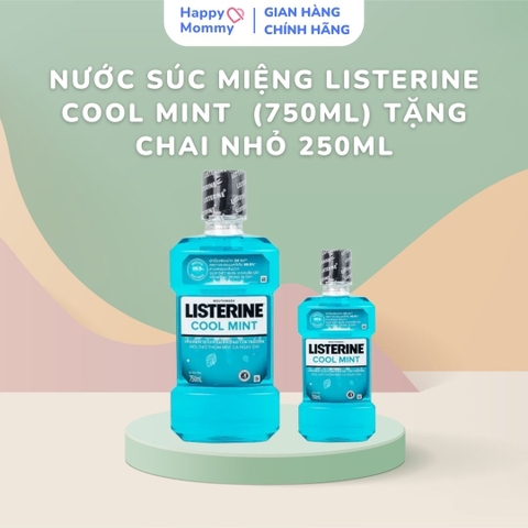 Nước súc miệng Listerine Cool Mint bảo vệ khỏi vi khuẩn hôi miệng, mảng bám, viêm nướu (750ml) tặng kèm chai nhỏ 250ml