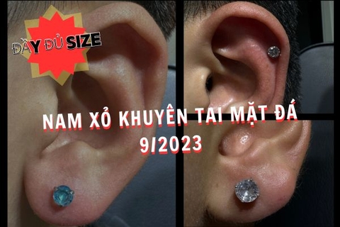 Nam xỏ khuyên tai mặt đá - Ảnh rõ nét đầy đủ kích cỡ 9/2023
