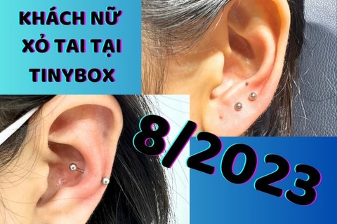 Khách nữ xỏ khuyên tai siêu cuốn tại TinyBox - 8/2023
