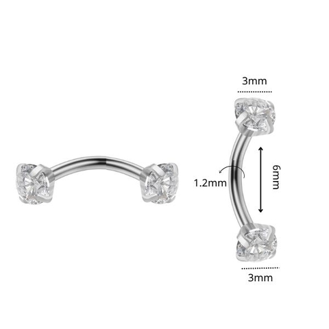 Khuyên cong cơ bản đính đá - Titanium - 1.2*8*3/3mm