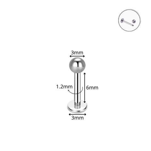 Khuyên thẳng cơ bản đầu bi màu bạc 5 size - Thép y tế
