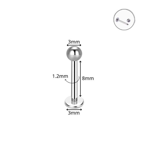 Khuyên thẳng cơ bản đầu bi màu bạc 5 size - Thép y tế