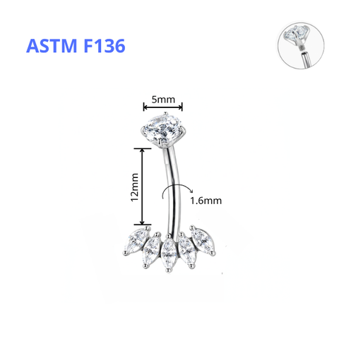 Khuyên đeo rốn đẹp - Titanium - 1.6*12*5/11