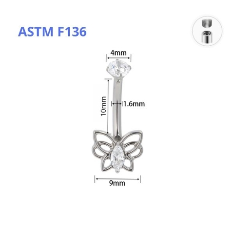 Khuyên rốn hình con bướm - Titanium - 1.6*10mm