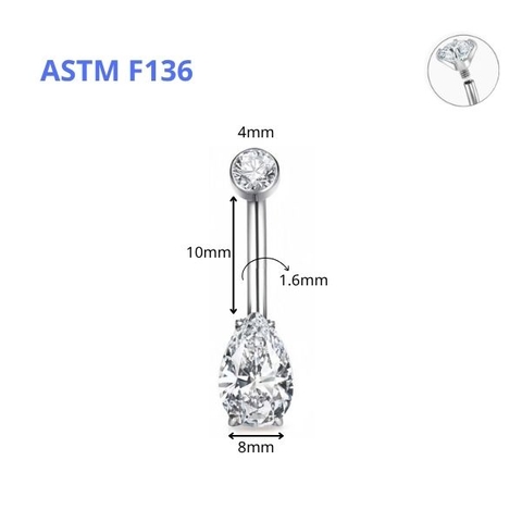 Khuyên rốn titan hình giọt nước đính đá - 2 màu - Titan F136
