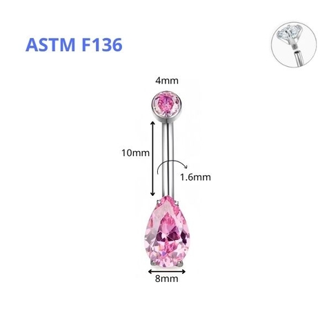 Khuyên rốn titan hình giọt nước đính đá - 2 màu - Titan F136