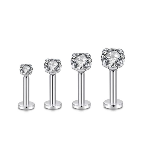 Thép không gỉ 316L / Bông tai tròn đá trắng ren trong (nhiều size)