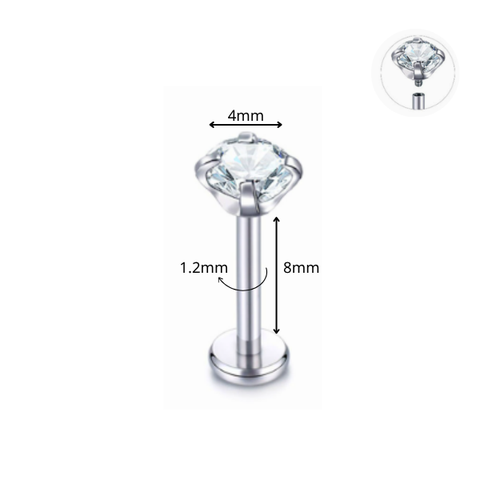 Thép không gỉ 316L / Bông tai tròn đá trắng ren trong (nhiều size)