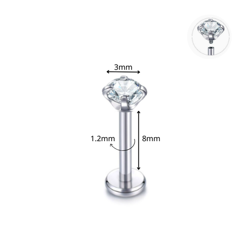 Thép không gỉ 316L / Bông tai tròn đá trắng ren trong (nhiều size)