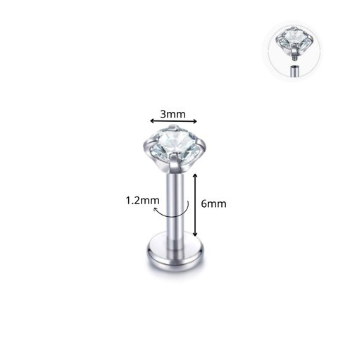 Thép không gỉ 316L / Bông tai tròn đá trắng ren trong (nhiều size)