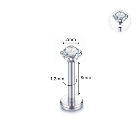 Thép không gỉ 316L / Bông tai tròn đá trắng ren trong (nhiều size)