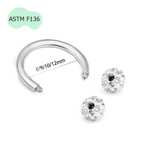Bông tai chữ U đính đá, Titanium ren ngoài