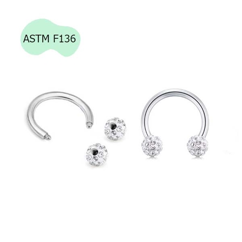 Bông tai chữ U đính đá, Titanium ren ngoài