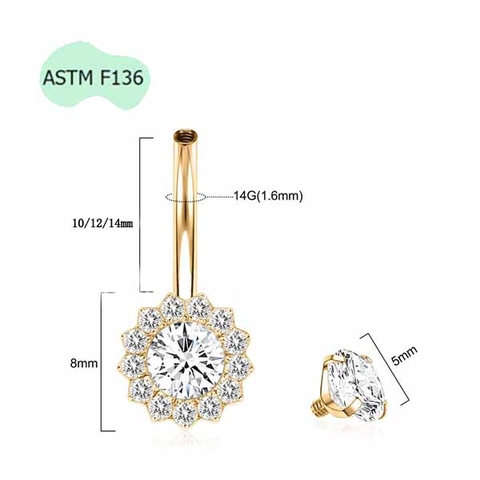 Khuyên rốn mặt trời - Titanium - 2 màu