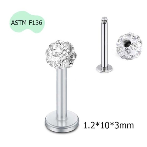 Bông tai đầu bi đính đá, Titanium ren ngoài