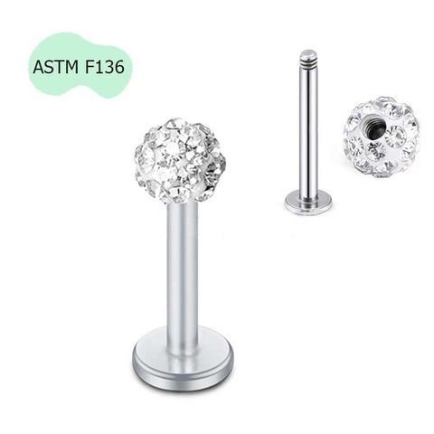 Bông tai đầu bi đính đá, Titanium ren ngoài